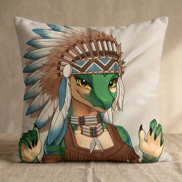 Lirana the green Raptor Female Head Pillow Cover front square pillow mockup