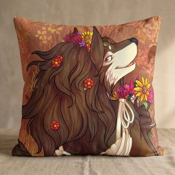 Louise the Wolf Female Head Pillow Cover back square pillow mockup