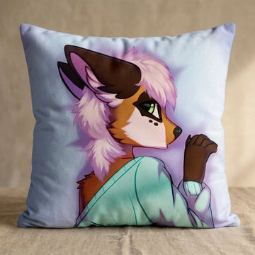 Luca Femboy Fox Male Head Pillow Cover back square pillow mockup