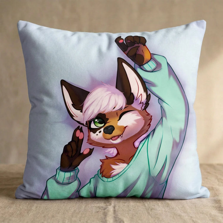 Luca Femboy Fox Male Head Pillow Cover front square pillow mockup