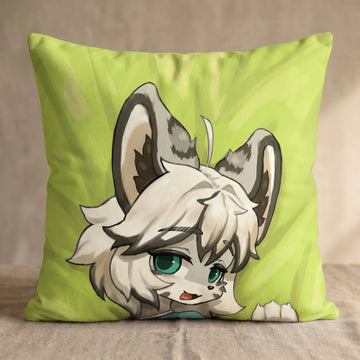 Lumi the Snow Leopard Male Head Pillow Cover back square pillow mockup