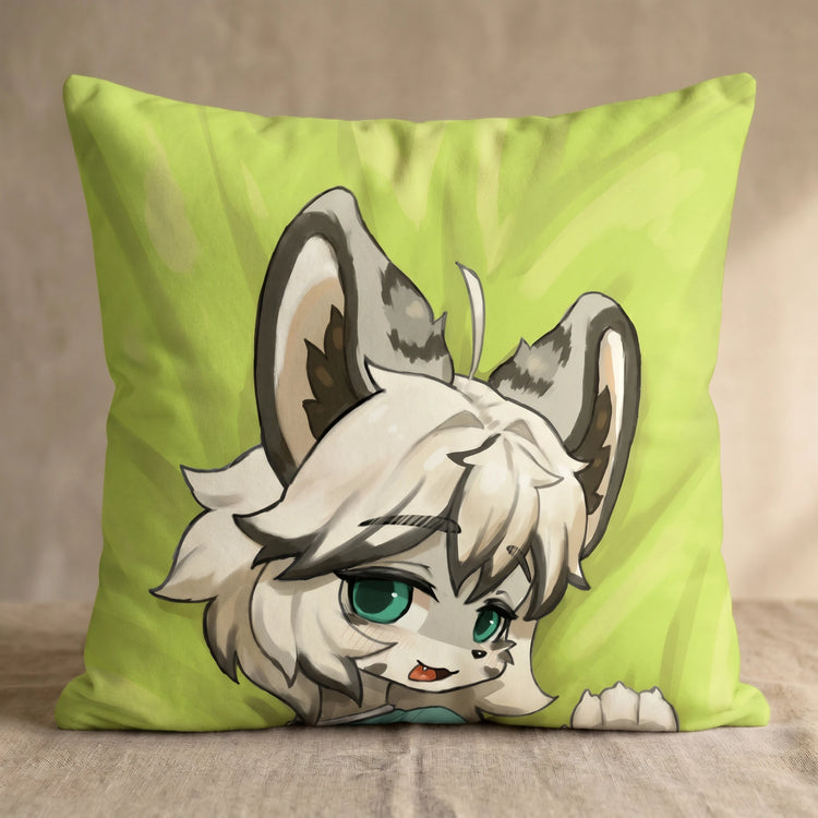 Lumi the Snow Leopard Male Head Pillow Cover back square pillow mockup