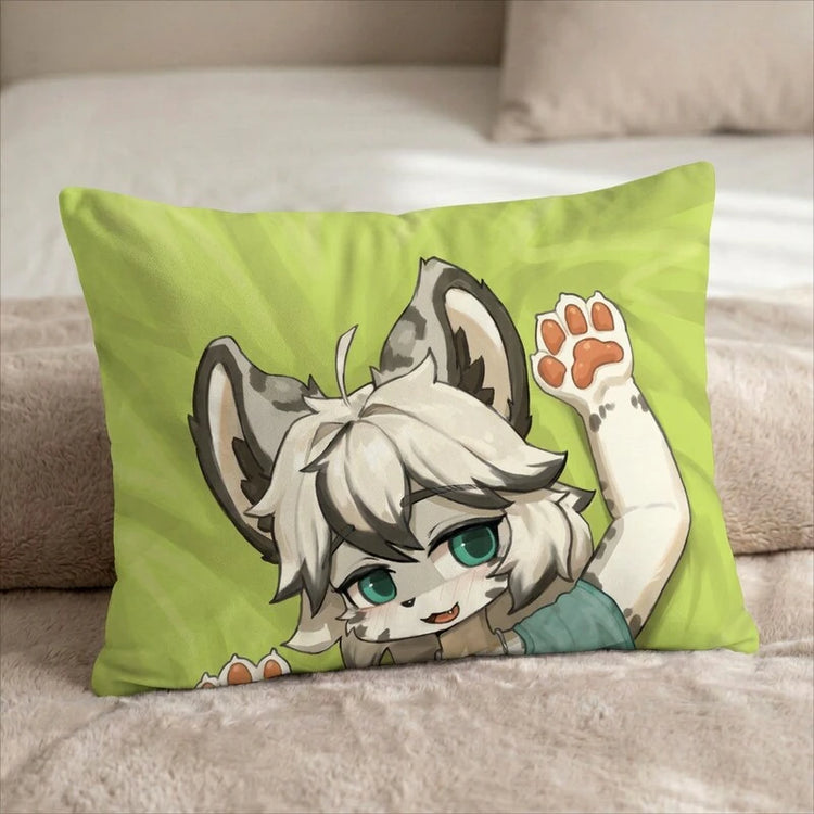 Lumi the Snow Leopard Male Head Pillow Cover front US standard pillow mockup