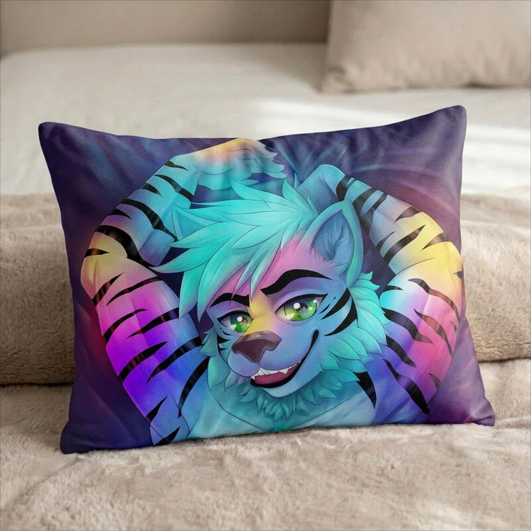 Michael the Tiger Male Head Pillow Cover front US standard pillow mockup