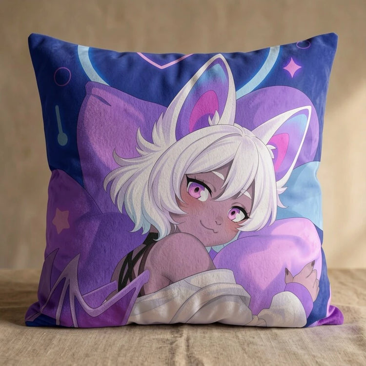 Mira the Bat Female Head Pillow Cover back square pillow mockup