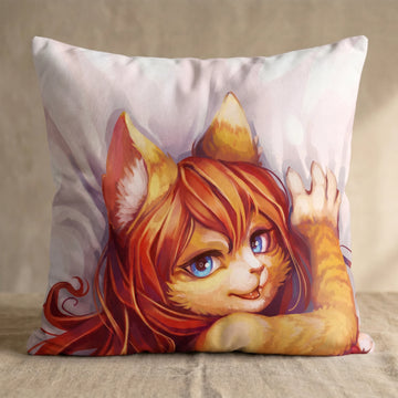 Misha the Cat Female Head Pillow Cover back square pillow mockup