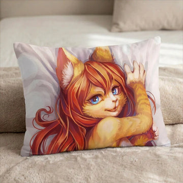 Misha the Cat Female Head Pillow Cover back US standard pillow mockup