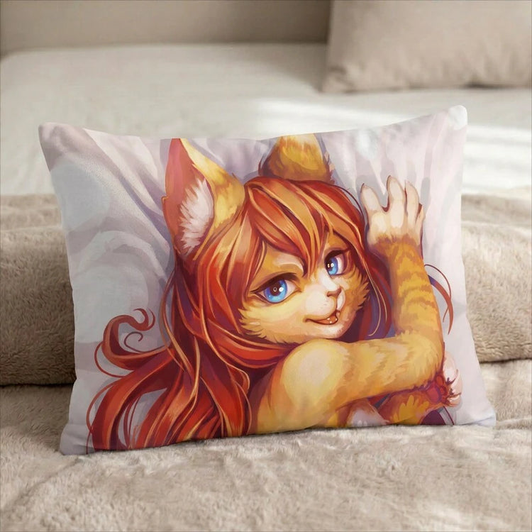 Misha the Cat Female Head Pillow Cover back US standard pillow mockup