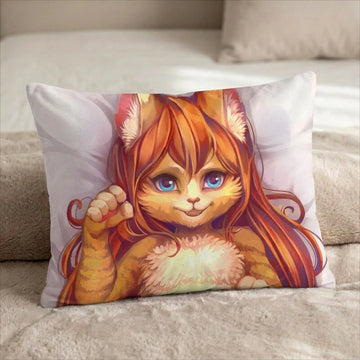 Misha the Cat Female Head Pillow Cover front US standard pillow mockup