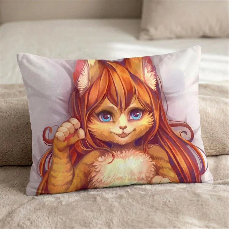 Misha the Cat Female Head Pillow Cover front US standard pillow mockup