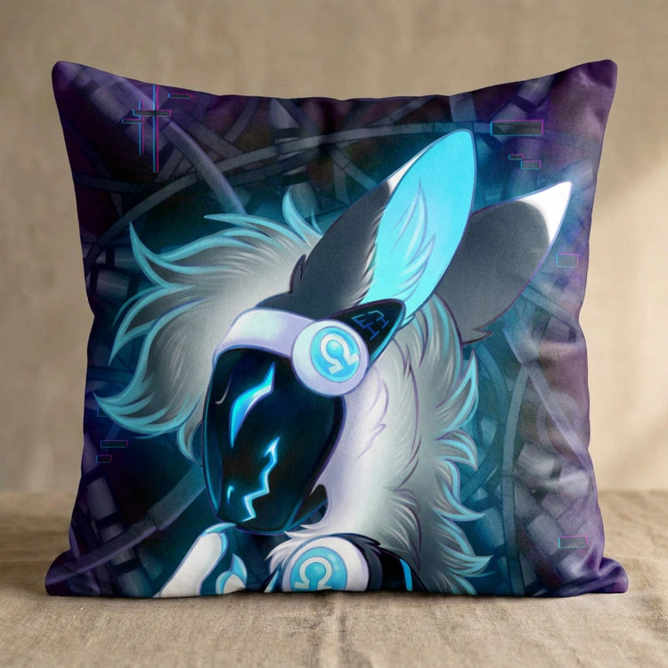 Protis the Protogen Female Head Pillow Cover back square pillow mockup