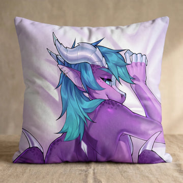 Purple Femboy Dragon Male Head Pillow Cover back square pillow mockup