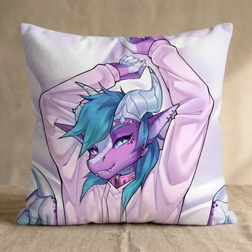Purple Femboy Dragon Male Head Pillow Cover front square pillow mockup