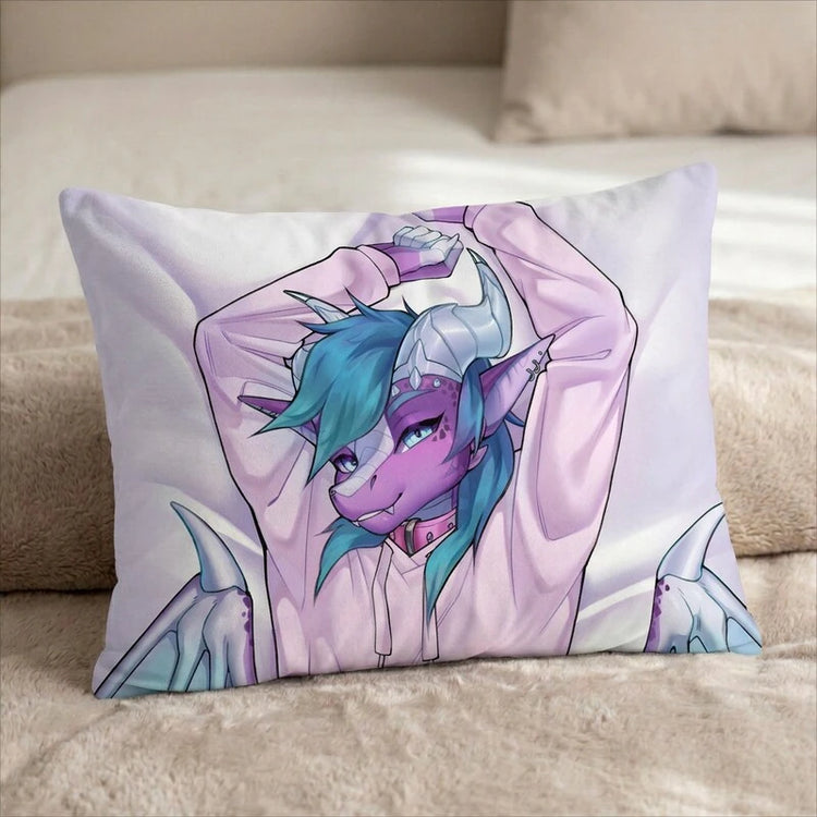 Purple Femboy Dragon Male Head Pillow Cover front US standard pillow mockup
