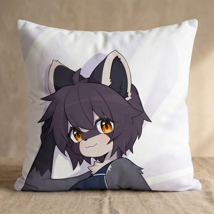 Rebecca the Raccoon Female Head Pillow Cover back square pillow mockup