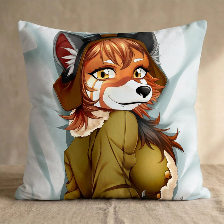Red Panda by Yulia Gruzdeva Head Pillow Cover back square pillow mockup