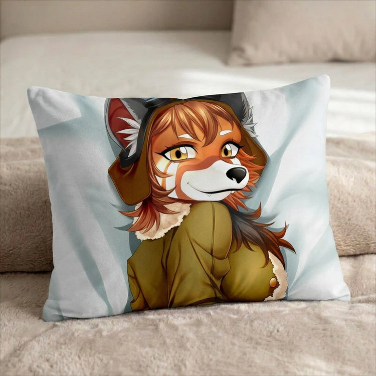 Red Panda by Yulia Gruzdeva Head Pillow Cover back US standard pillow mockup