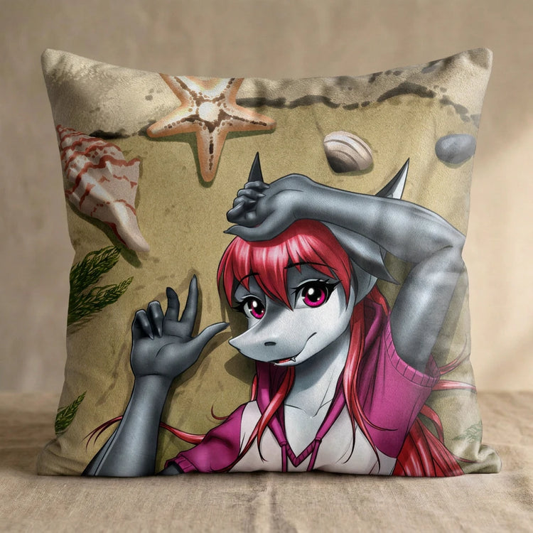 Ruby the Shark Female Head Pillow Cover front square pillow mockup