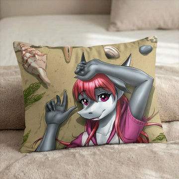 Ruby the Shark Female Head Pillow Cover front US standard pillow mockup