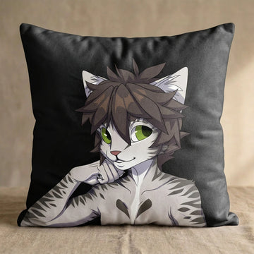 Sean the Snow Leopard Male Head Pillow Cover back square pillow mockup