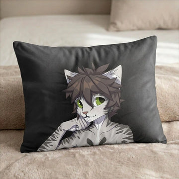 Sean the Snow Leopard Male Head Pillow Cover back US standard pillow mockup