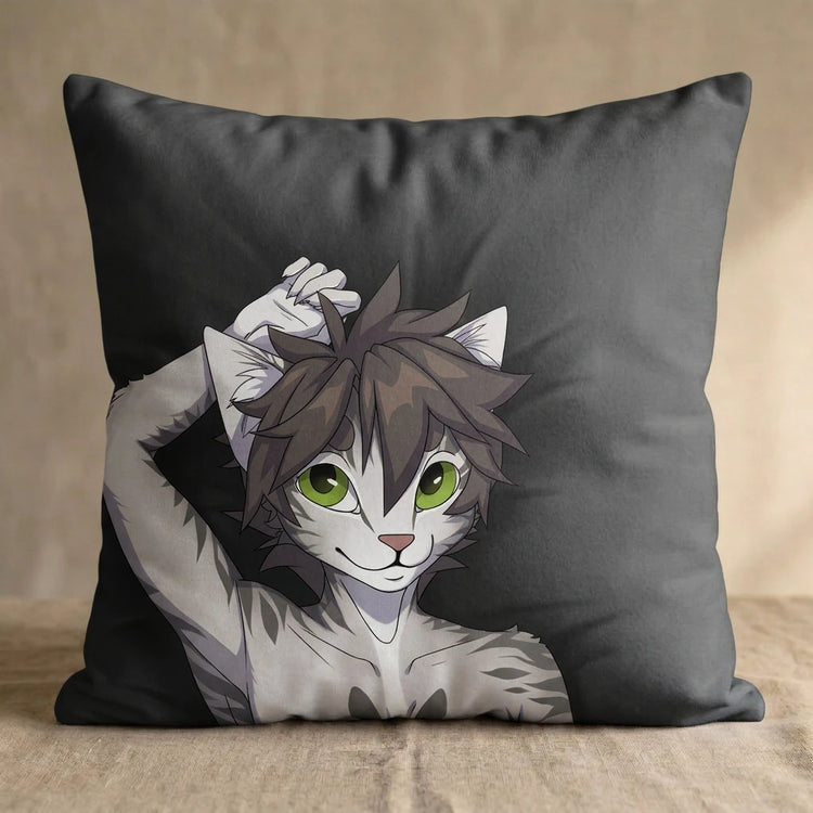 Sean the Snow Leopard Male Head Pillow Cover front square pillow mockup