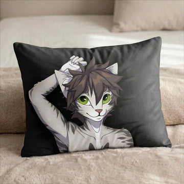 Sean the Snow Leopard Male Head Pillow Cover front US standard pillow mockup
