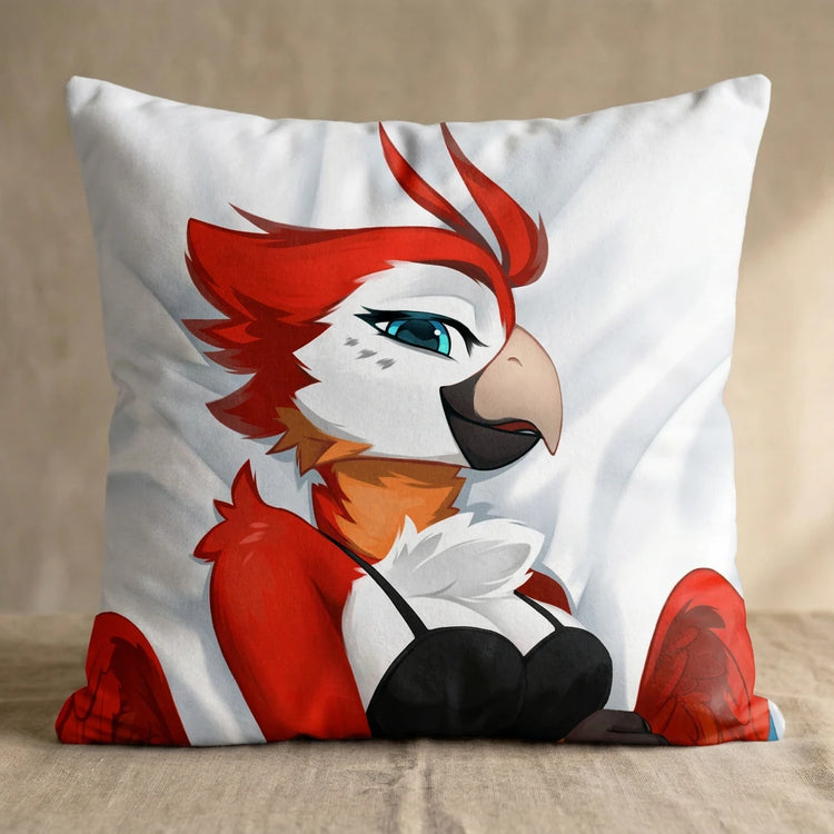 Seraphina the Bird Female Head Pillow Cover back square pillow mockup
