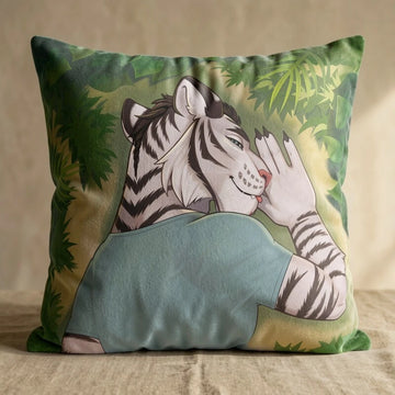 Shiro the White Tiger Male Head Pillow Cover back square pillow mockup