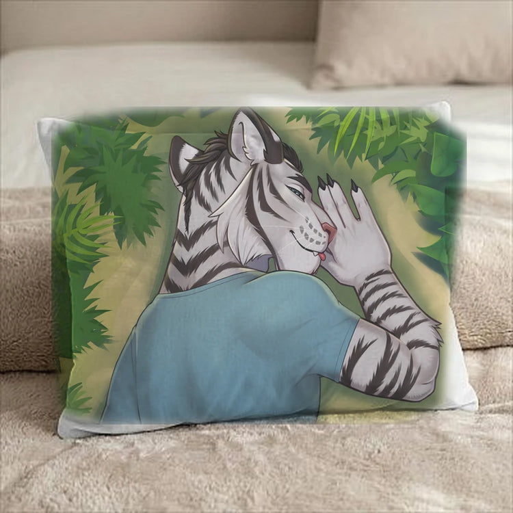 Shiro the White Tiger Male Head Pillow Cover back US standard pillow mockup