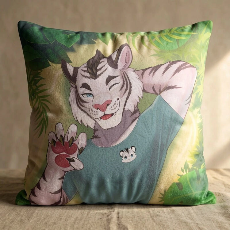 Shiro the White Tiger Male Head Pillow Cover front square pillow mockup