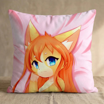 Sinthia the Cat Female Head Pillow Cover back square pillow mockup