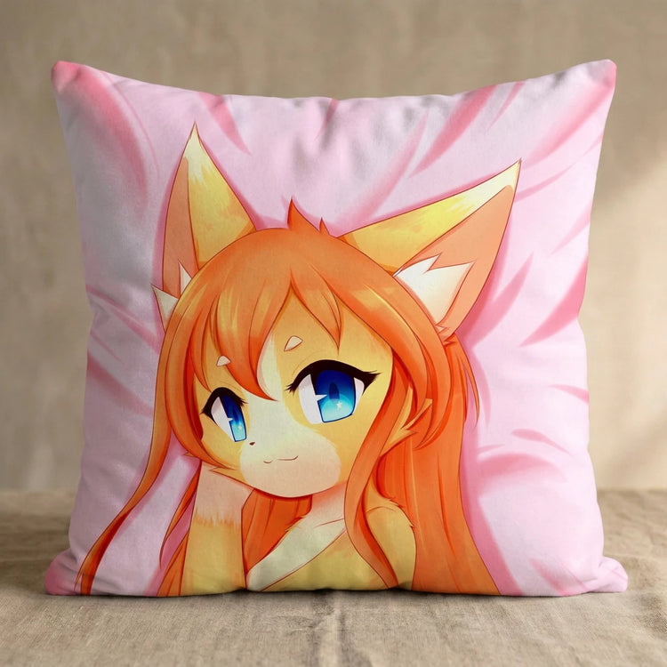 Sinthia the Cat Female Head Pillow Cover back square pillow mockup