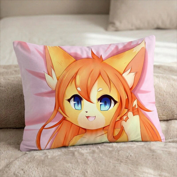 Sinthia the Cat Female Head Pillow Cover front US standard pillow mockup