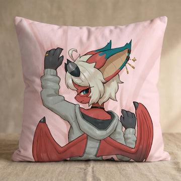 Sinto the Cute and Shy Red Femboy Dragon by Arca Male Head Pillow Cover back square pillow mockup