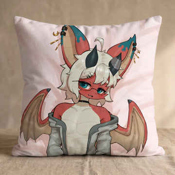 Sinto the Cute and Shy Red Femboy Dragon by Arca Male Head Pillow Cover front square pillow mockup