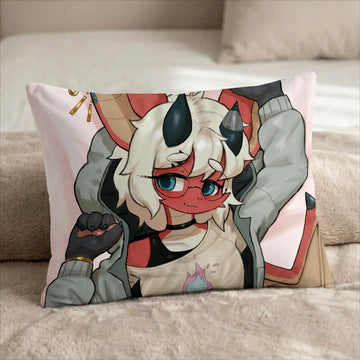 Sinto the Cute and Shy Red Femboy Dragon by Arca Male Head Pillow Cover front US standard pillow mockup