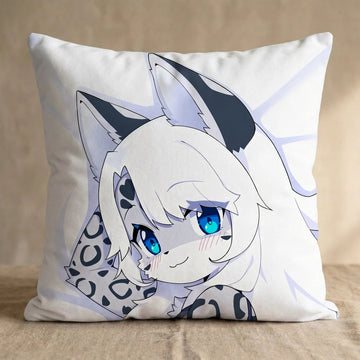 Sleeva the White and Gray Snow Leopard Female Head Pillow Cover back square pillow mockup