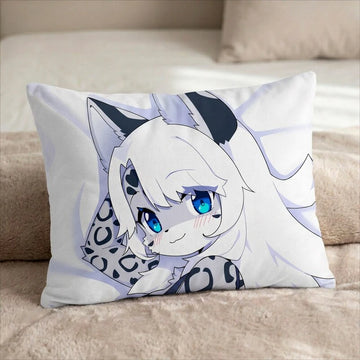 Sleeva the White and Gray Snow Leopard Female Head Pillow Cover back US standard pillow mockup
