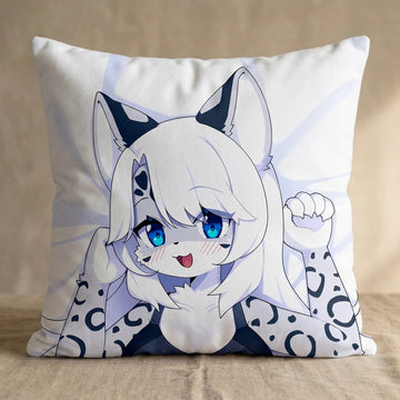 Sleeva the White and Gray Snow Leopard Female Head Pillow Cover front square pillow mockup