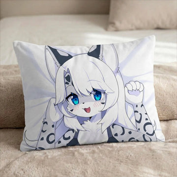Sleeva the White and Gray Snow Leopard Female Head Pillow Cover front US standard pillow mockup