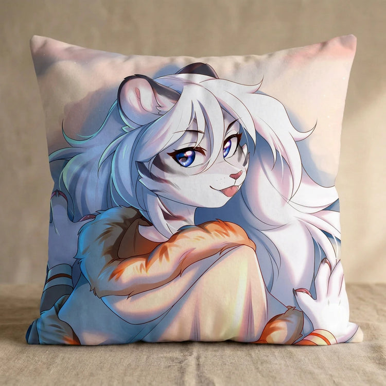 Snow the Tiger Female Head Pillow Cover back square pillow mockup