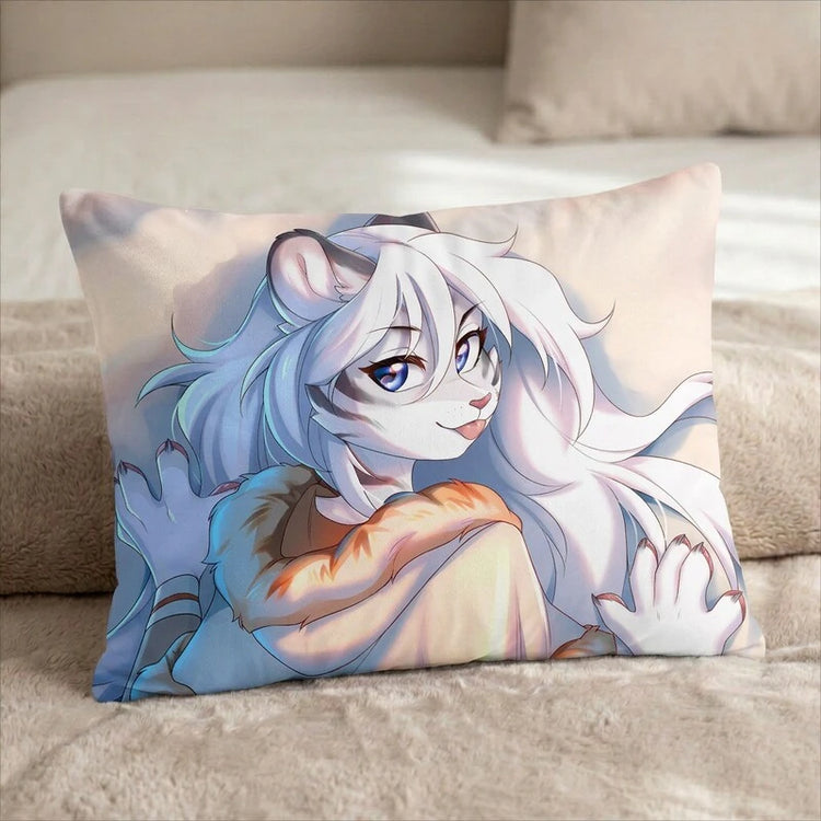 Snow the Tiger Female Head Pillow Cover back US standard pillow mockup