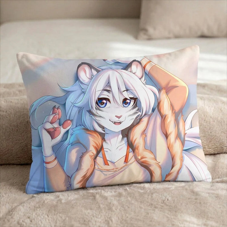 Snow the Tiger Female Head Pillow Cover front US standard pillow mockup