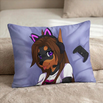 Sythe the Dog Female Head Pillow Cover back US standard pillow mockup