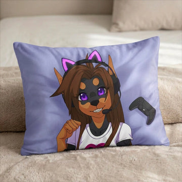 Sythe the Dog Female Head Pillow Cover front US standard pillow mockup