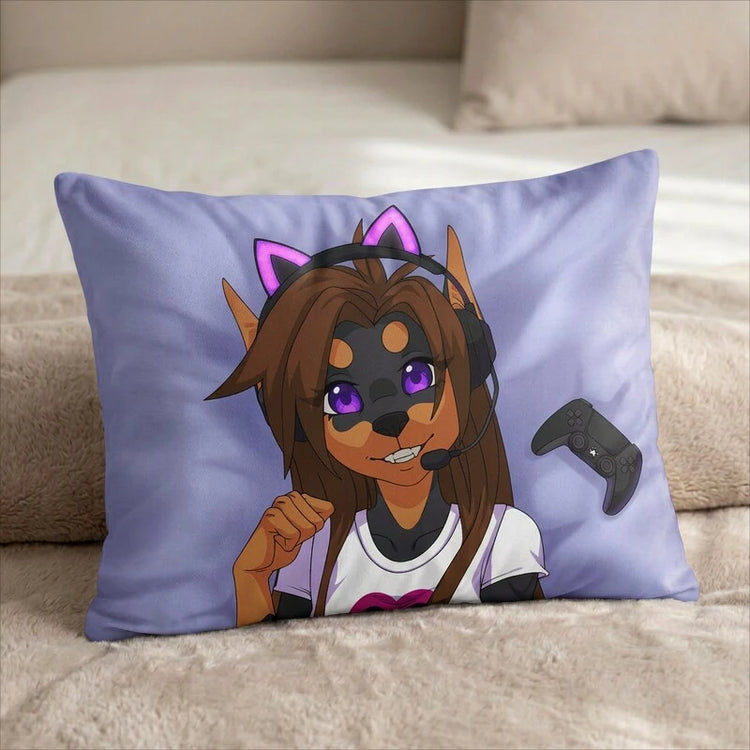 Sythe the Dog Female Head Pillow Cover front US standard pillow mockup