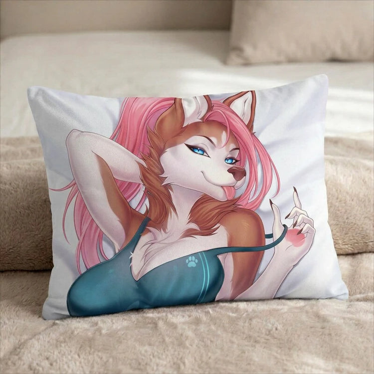 Toffee the Husky Female Head Pillow Cover front US standard pillow mockup