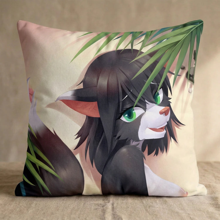 Vanessa the Cat Female Head Pillow Cover back square pillow mockup