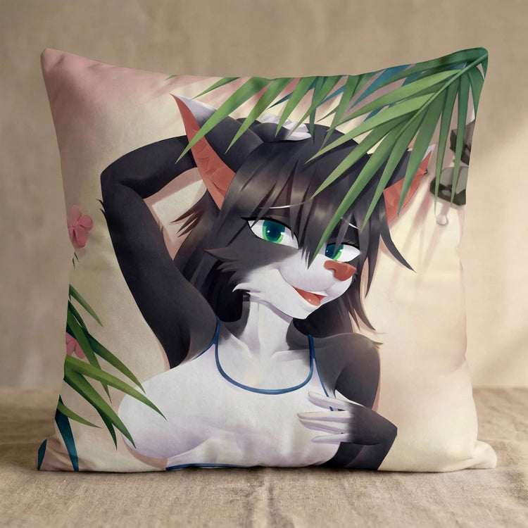 Vanessa the Cat Female Head Pillow Cover front square pillow mockup
